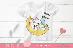 Cat unicorn sleep on moon kawaii clipart baby animals kitten Product Image 4