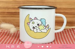 Cat unicorn sleep on moon kawaii clipart baby animals kitten Product Image 5