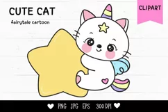 Cat unicorn hug star kawaii clipart baby kitten sweet dream Product Image 1