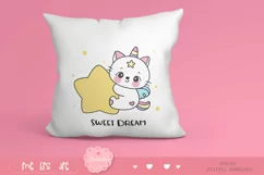 Cat unicorn hug star kawaii clipart baby kitten sweet dream Product Image 4