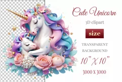 Beautiful clipart featuring a gentle unicorn mom embracing her baby amidst bright flowers. Ideal for Mother's Day, Birthdays, digital designs, sublimation projects, scrapbooking, cards, and journals
