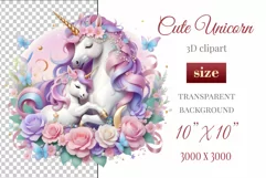 Beautiful clipart featuring a gentle unicorn mom embracing her baby amidst bright flowers. Ideal for Mother's Day, Birthdays, digital designs, sublimation projects, scrapbooking, cards, and journals