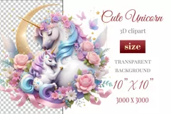 Beautiful clipart featuring a gentle unicorn mom embracing her baby amidst bright flowers. Ideal for Mother's Day, Birthdays, digital designs, sublimation projects, scrapbooking, cards, and journals