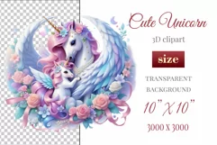 Beautiful clipart featuring a gentle unicorn mom embracing her baby amidst bright flowers. Ideal for Mother's Day, Birthdays, digital designs, sublimation projects, scrapbooking, cards, and journals