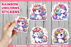 Rainbow Unicorns Cute Digital Stickers. Unicorn Stickers PNG Product Image 1