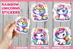 Rainbow Unicorns Cute Digital Stickers. Unicorn Stickers PNG Product Image 1