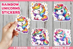 Rainbow Unicorns Cute Digital Stickers. Unicorn Stickers PNG Product Image 1