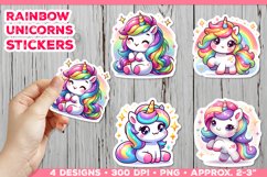 Rainbow Unicorns Cute Digital Stickers. Unicorn Stickers PNG Product Image 1