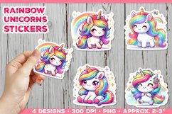 Rainbow Unicorns Cute Digital Stickers. Unicorn Stickers PNG Product Image 1