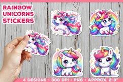 Rainbow Unicorns Cute Digital Stickers. Unicorn Stickers PNG Product Image 1