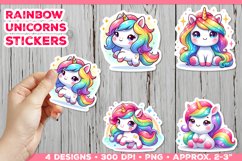 Rainbow Unicorns Cute Digital Stickers. Unicorn Stickers PNG Product Image 1