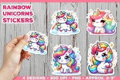 Rainbow Unicorns Cute Digital Stickers. Unicorn Stickers PNG Product Image 1