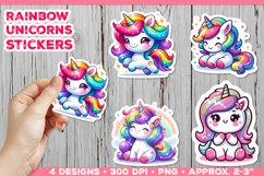 Rainbow Unicorns Cute Digital Stickers. Unicorn Stickers PNG Product Image 1