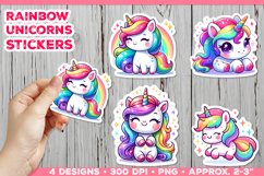 Rainbow Unicorns Cute Digital Stickers. Unicorn Stickers PNG Product Image 1