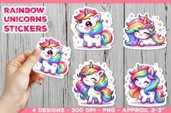 Rainbow Unicorns Cute Digital Stickers. Unicorn Stickers PNG Product Image 1