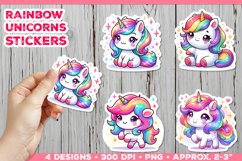 Rainbow Unicorns Cute Digital Stickers. Unicorn Stickers PNG Product Image 1