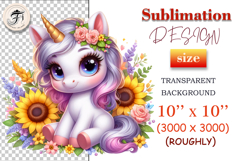 Adorable watercolor baby unicorn with flower crown — perfect PNG clipart for kids sublimation printing on t-shirts, mugs, and birthday crafts.