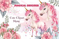 Cute Magical Unicorn clipart, birthday clipart Product Image 1