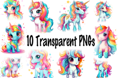 Cute Rainbow Unicorn Clipart Bundle, 10 Unicorns for Kids Product Image 10