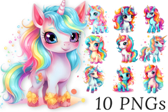 Cute Unicorn Clipart Bundle - 10 Rainbow Unicorns for Kids Product Image 1