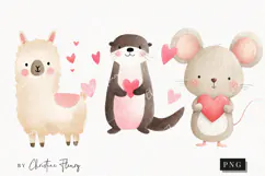 Cute Valentine Animals Clipart | Valentine's Day PNG Product Image 1