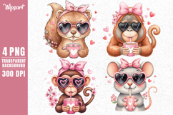Cute Valentine Animals Clipart PNG