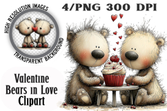 Cute Valentine Bears in Love Clipart PNG Product Image 1