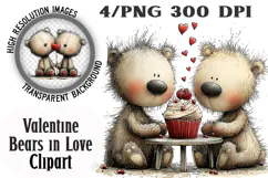 Cute Valentine Bears in Love Clipart PNG Product Image 1