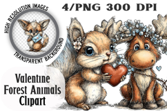 Cute Valentine Forest Animals Clipart PNG Product Image 1