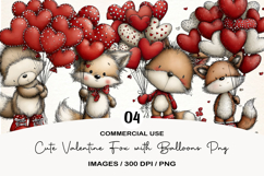 Cute Valentine Fox with Balloons PNG Product Image 1
