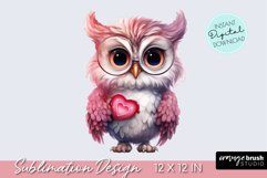 Cute Valentine Owl Sublimation, Watercolor Owl Clipart