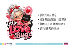 Valentine printable graphic with black cat and heart details.