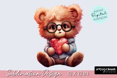 Cute Valentine Teddy Bear Sublimation, Watercolor Clipart