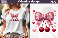 Valentine Pink Bow Clipart | Bow Cherry Knitted Sublimation Product Image 1