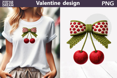 Valentine Pink Bow Clipart | Bow Cherry Knitted Sublimation Product Image 1
