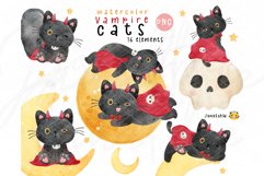 Halloween black cat, cute Dracula vampire cat watercolor Product Image 1