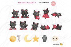 Halloween black cat, cute Dracula vampire cat watercolor Product Image 4