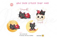 Halloween black cat, cute Dracula vampire cat watercolor Product Image 3