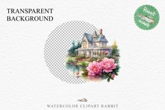 Cute Victorian Cottage Lake House Clipart Garden Flowers PNG Nursery wall art card making collage printable files xmas decor junk journal sublimation files
