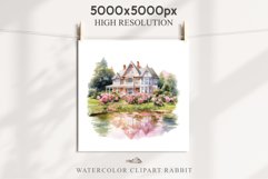 Cute Victorian Cottage Lake House Clipart Garden Flowers PNG Nursery wall art card making collage printable files xmas decor junk journal sublimation files