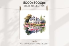 Cute Victorian Cottage Lake House Clipart Garden Flowers PNG Nursery wall art card making collage printable files xmas decor junk journal sublimation files