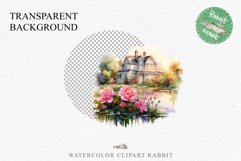 Cute Victorian Cottage Lake House Clipart Garden Flowers PNG Nursery wall art card making collage printable files xmas decor junk journal sublimation files