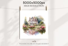 Cute Victorian Cottage Lake House Clipart Garden Flowers PNG Nursery wall art card making collage printable files xmas decor junk journal sublimation files