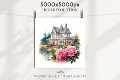 Cute Victorian Cottage Lake House Clipart Garden Flowers PNG Nursery wall art card making collage printable files xmas decor junk journal sublimation files