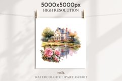 Cute Victorian Cottage Lake House Clipart Garden Flowers PNG Nursery wall art card making collage printable files xmas decor junk journal sublimation files