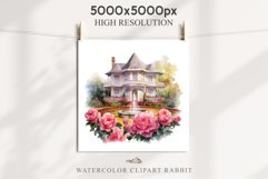 Cute Victorian Cottage Lake House Clipart Garden Flowers PNG Nursery wall art card making collage printable files xmas decor junk journal sublimation files  watercolor Cute Victorian Cottage Lake House clipart, victorian Landscape spring, European summer