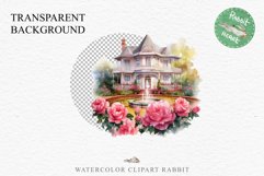 Cute Victorian Cottage Lake House Clipart Garden Flowers PNG Nursery wall art card making collage printable files xmas decor junk journal sublimation files