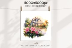 Cute Victorian Cottage Lake House Clipart Garden Flowers PNG Nursery wall art card making collage printable files xmas decor junk journal sublimation files