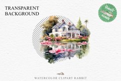 Cute Victorian Cottage Lake House Clipart Garden Flowers PNG Nursery wall art card making collage printable files xmas decor junk journal sublimation files