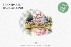 Cute Victorian Cottage Lake House Clipart Garden Flowers PNG Nursery wall art card making collage printable files xmas decor junk journal sublimation files